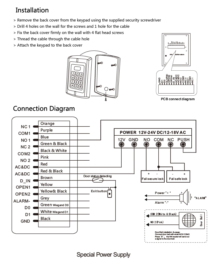 RFID Door Entry Control System, Touch Keypad RFID Standalone Access Control System