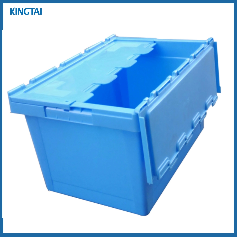 Stackable Hinged Plastic Tote Box/ Plastic Storage Container/ Plastic Moving Crate with Attached Lid