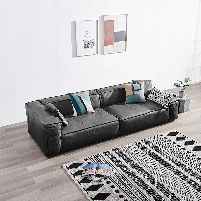 Italian Minimalist Sofa Creative Family Light Luxury Modern Living Room Leather Two-Person Three-Person Outfit