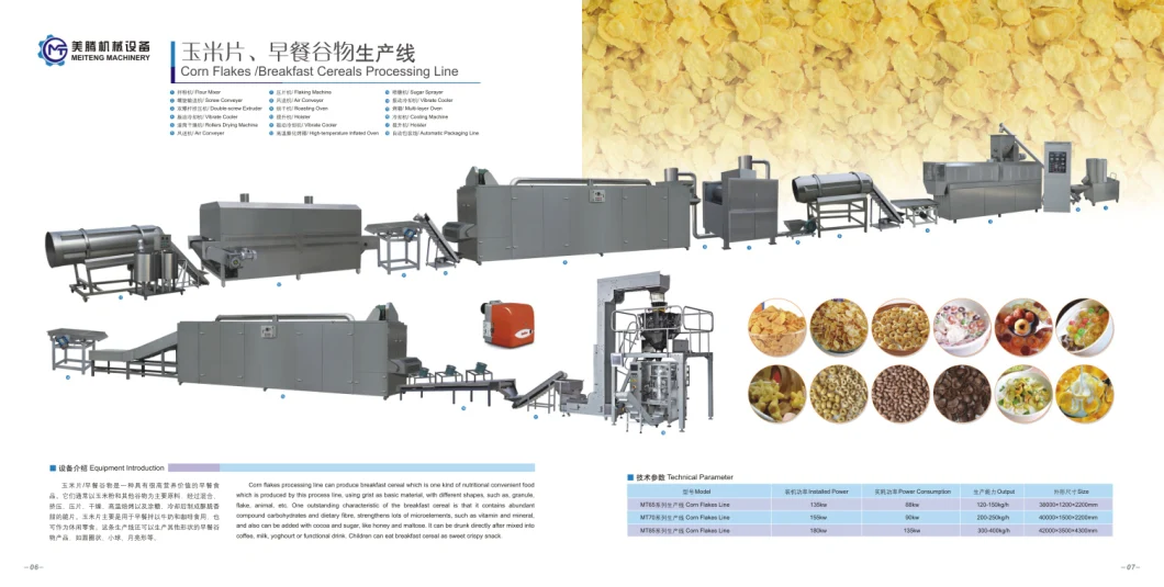 China Ce Process Factory Corn Flakes Process Equipment Twin Screw Extrusion Puffed Breakfast Cereals Machinery