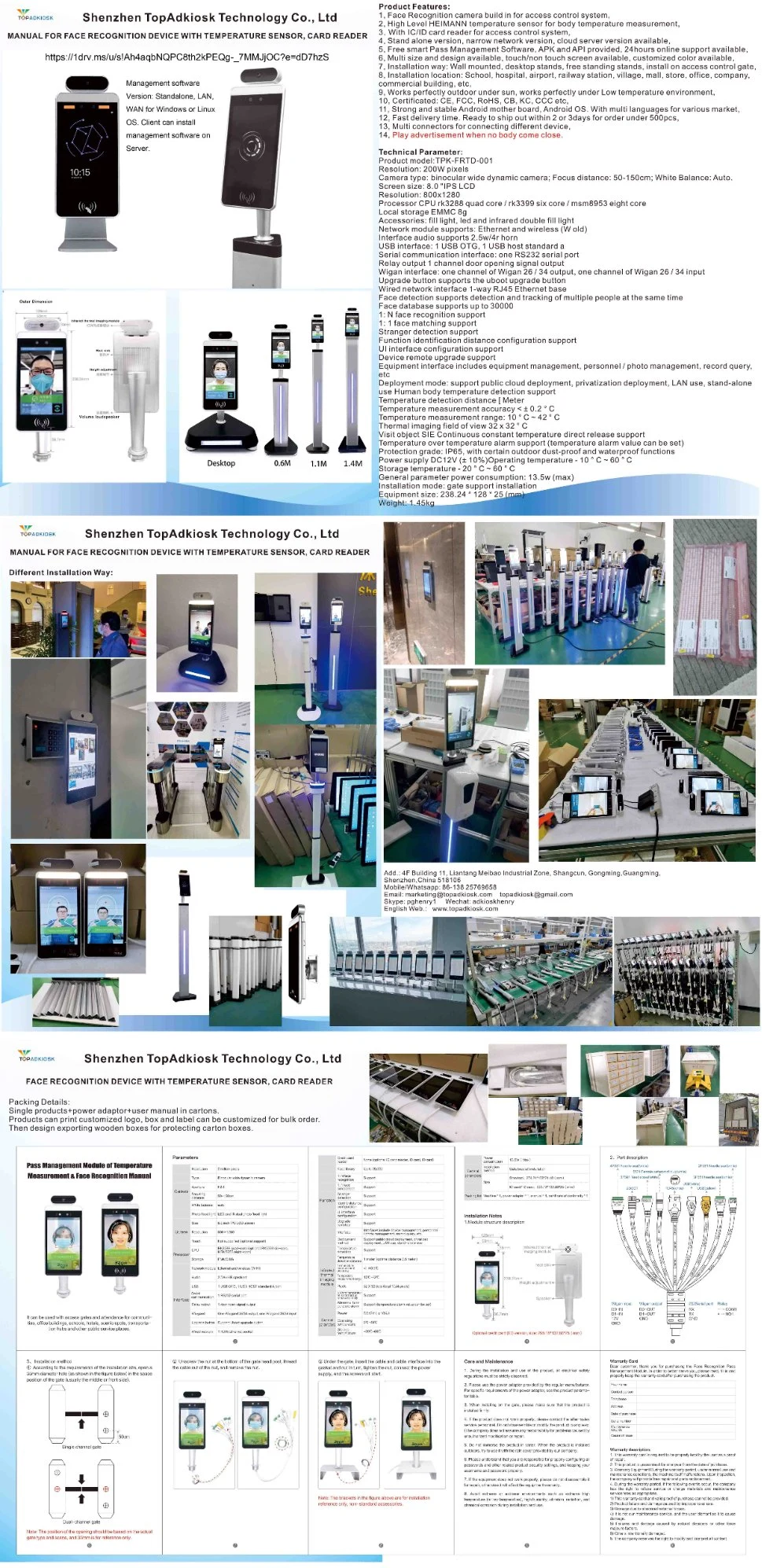 Facial Recognier Access Control Face Recognition Access Control Time and Attedence Access Control System Thermal Scanners