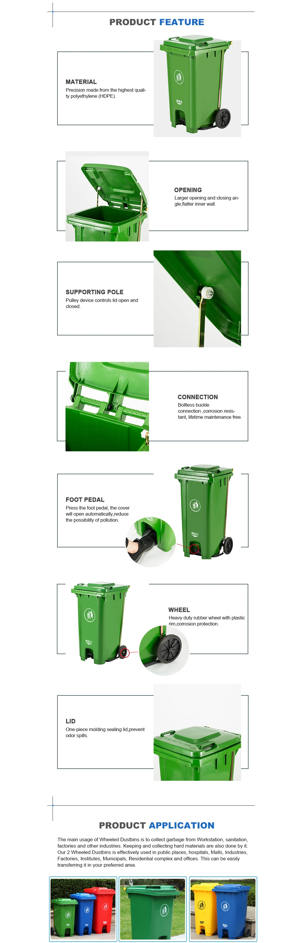 Outdoor Plastic Trash Bin/Waste Bin/Garbage Bin with Wheels