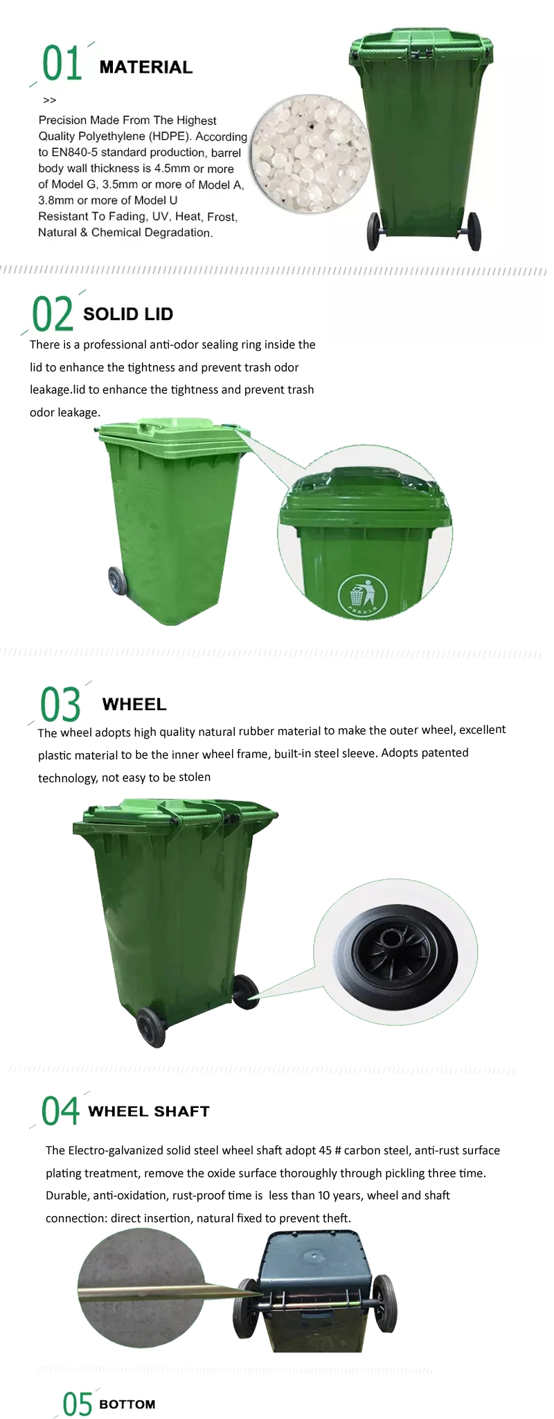 Garbage Bin 120L Plastic Trash Bin Waste Bin with Wheels