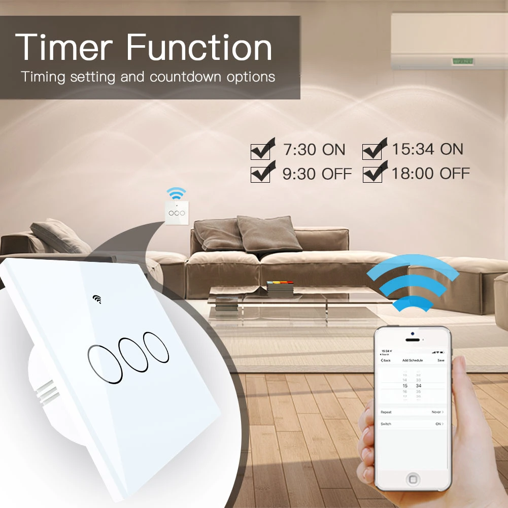 Tuya Moes Smart Light Wall Switch RF WiFi Bluetooth Google Home, Smart Home Automation, Interruptor WiFi Smart Home Automation EU 86*86mm