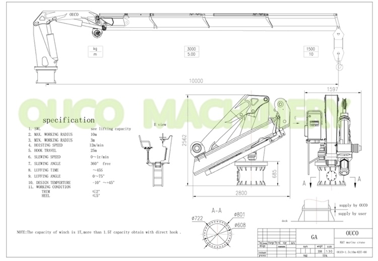 1.5t@15m Pedestal Mounted Hydraulic Folding Crane Custom Design Operate Conveniently
