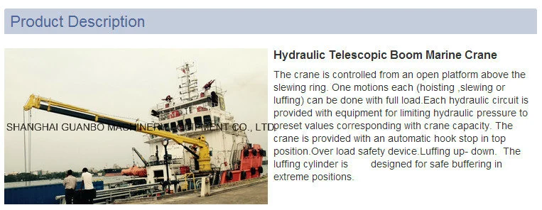 Hydraulic Telescopic Boom Marine Crane with BV, CCS, ABS Certificate Knuckle Boom Marine Crane
