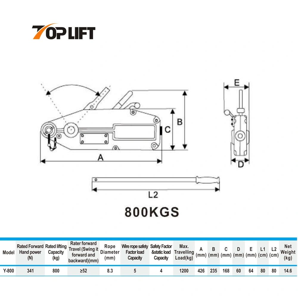 0.8t Lifting Equipment Tools Pulling Wire Rope Hoist Hand Cable Puller with Winch