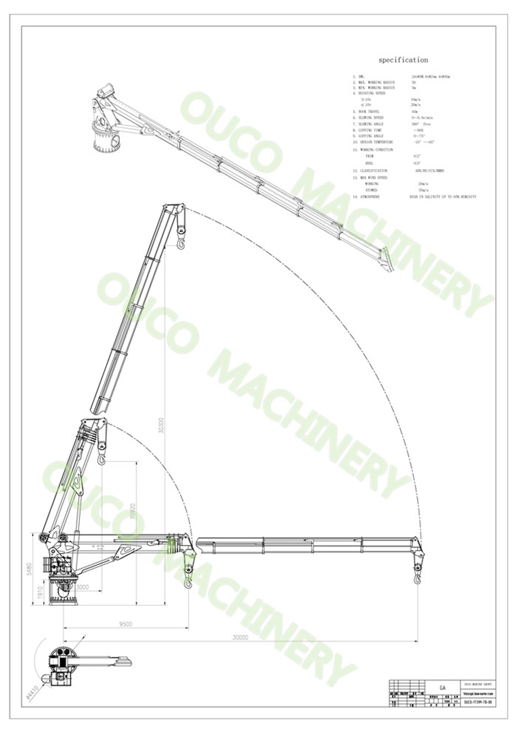 High Durability Offshore Pedestal Crane, Telescopic Pedestal Crane 4t@30m