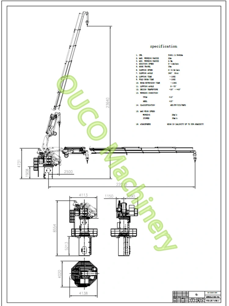 22m Marine Foldable Hydraulic Crane with Electrical System on Deck