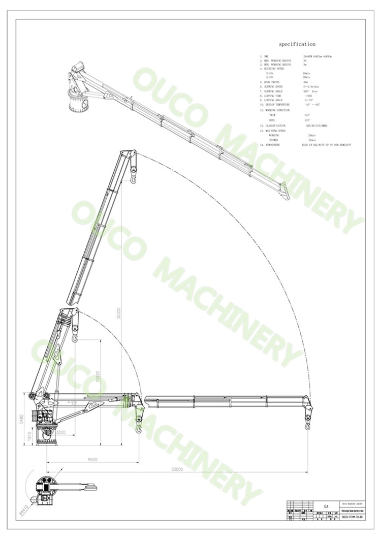 Swl 4t@30m Heavy Duty Marine Ship Electric Hydraulic Telescopic Crane