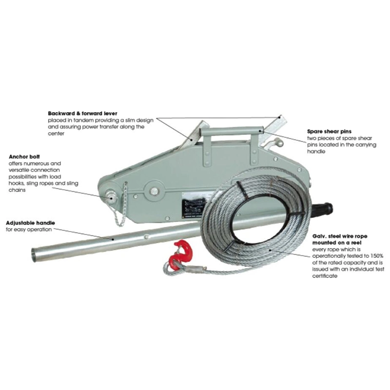 0.8ton-5.4ton Hand Wire Rope Pulling Hoist and Cable Lifting Winch Tirfor
