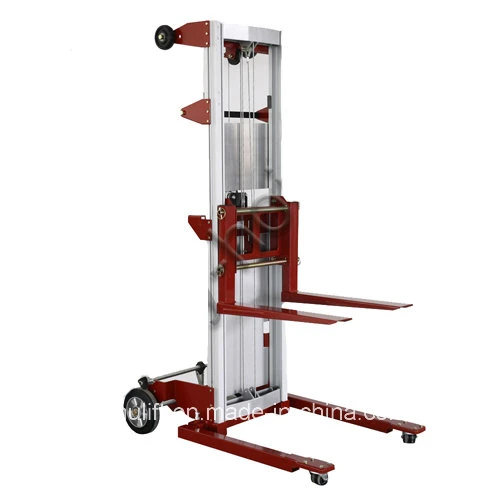 Aluminum Manual Winch Fork Lift Stacker with Straddle Leg