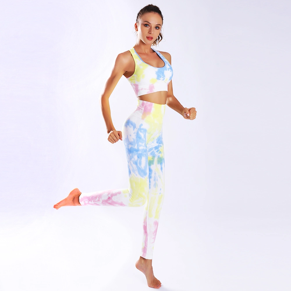 New Arrival Tie-Dye Workout Clothing Set Seamless Leggings Women Fitness 2-Piece Suit Yoga