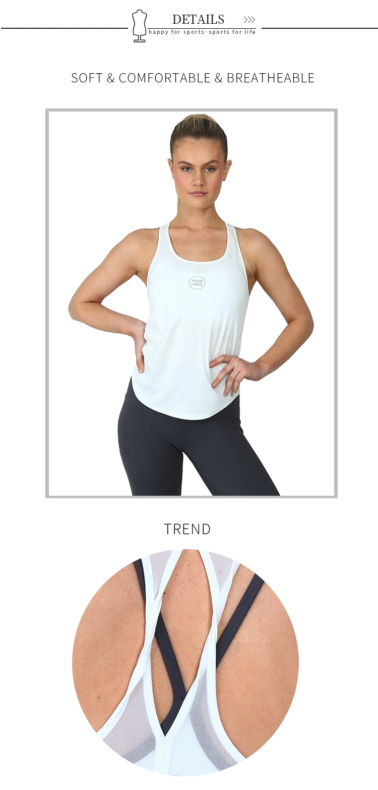 Custom Logo Plus Size White Back Mesh Fitness Sportswear Tank Top Women Gym