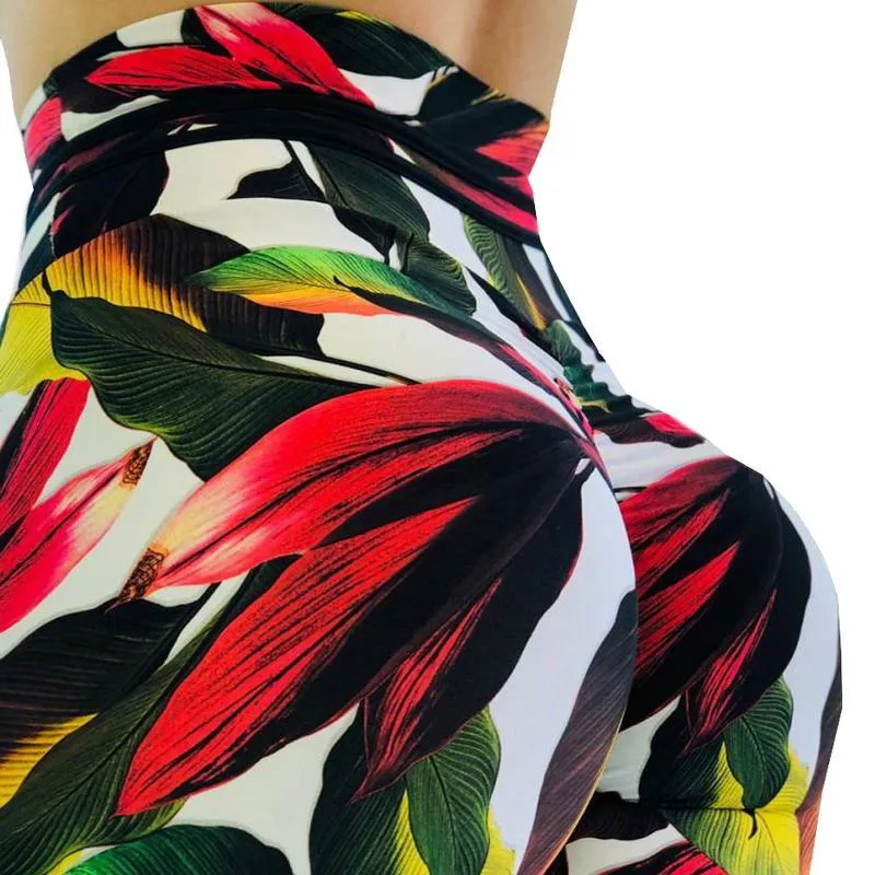 Amazon Hot Selling Leaves New Print Exercise Clothes Yoga Pants Leggings Women