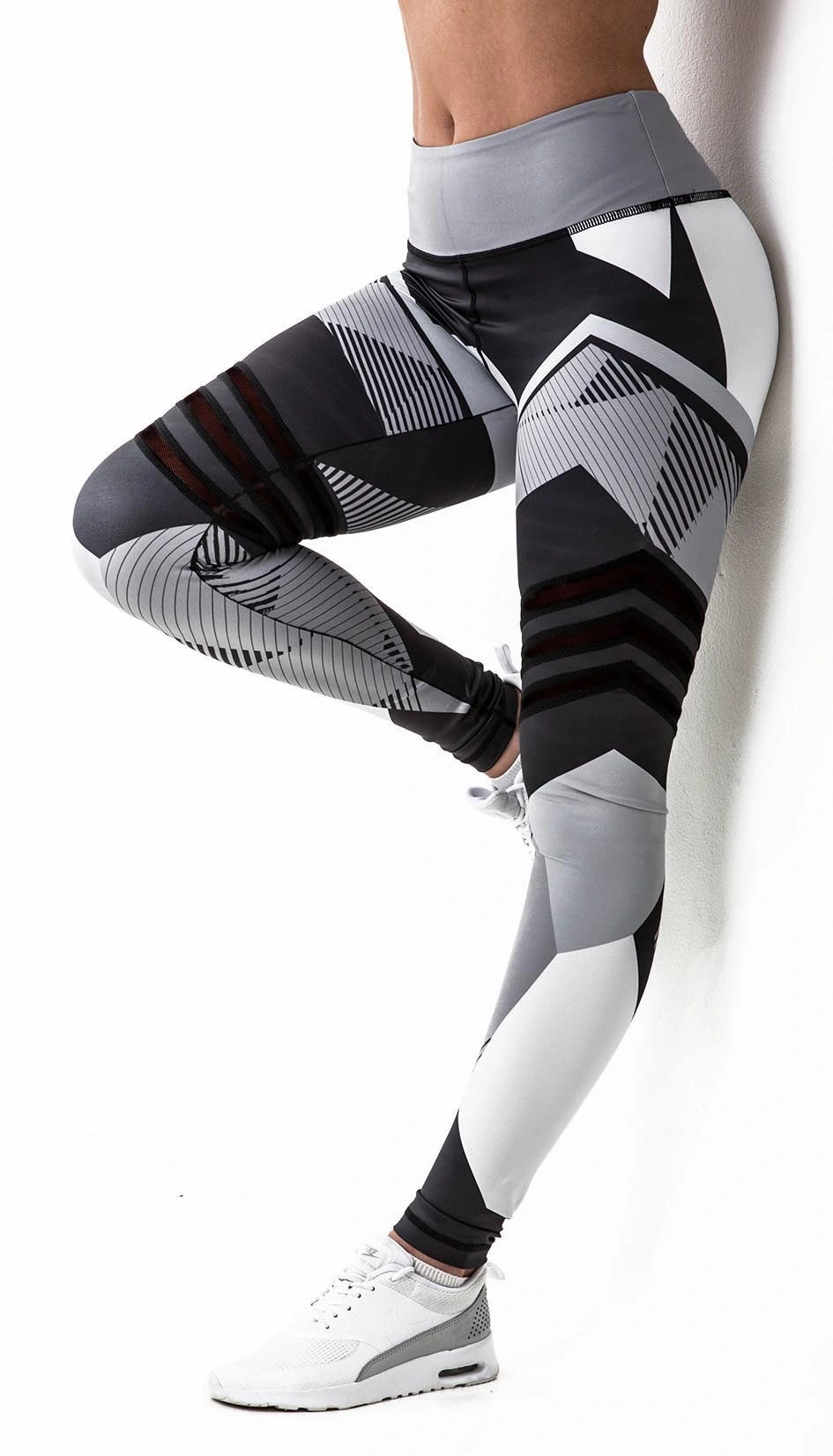 New Mesh Pattern Print Fitness Leggings for Women Sporting Workout Leggins Trousers Slim Black White Pant