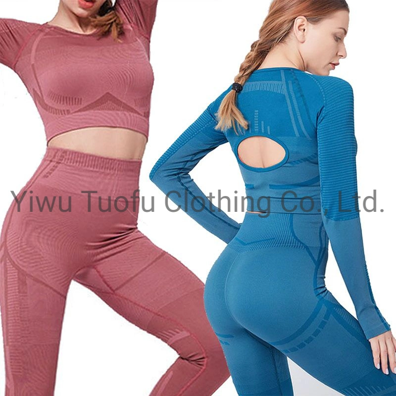 Ladies Seamless Sports 2 Pieces Sets Gym Wear Yoga Wear Running and Cycling Sport Clothes