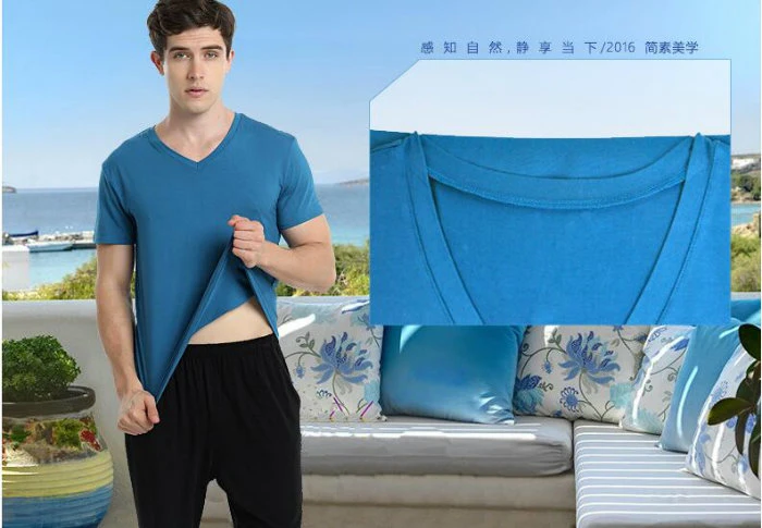 Men's T Shirt Undershirt Made of Bamboo Jersey Fabric