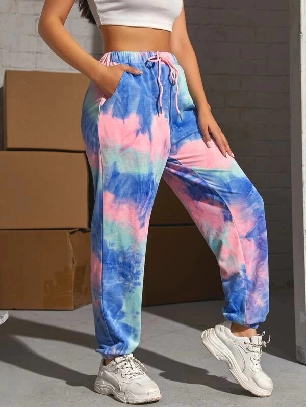2020 Casual Mujer Jogger Stacked Yoga Pants Loose Sport Ladies Elastic Waist Trousers Tie Dye Joggers Women Plus Size Pants