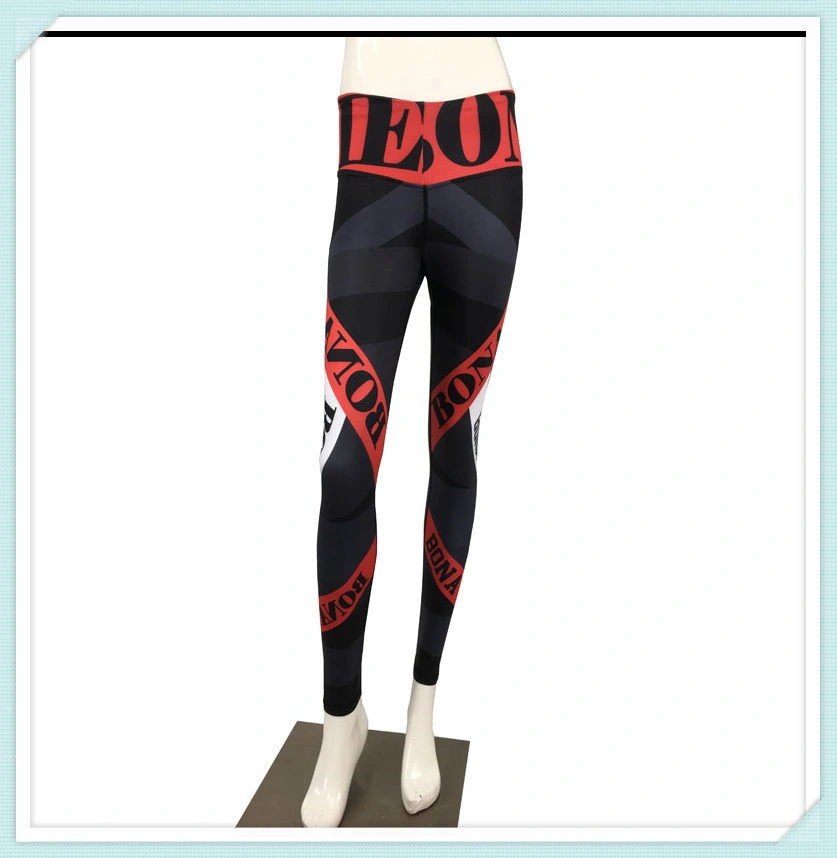 Yoga Pants Women Sexy Red Striped Letter Printing Gym Sport Leggings Tight Fitness Athletic Leggings Sportswear