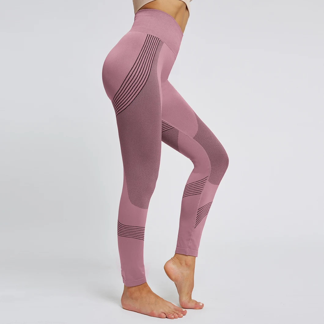Fitness High Waist Seamless Striped Legging for Women Workout Running Activewear Yoga Pant Hip Lifting Wear