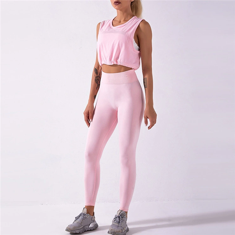 Sport Suitw Women Fitness Clothing High Waisted Workout Leggings Yoga Two Piece Set Yoga Tshirts