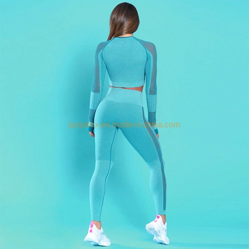 Yoga Suit 2 Piece Sports Shirts Crop Top Seamless Leggings Sports Set Gym Clothes Fitness Workout Set Seamless Leggings Women Leggings Girls Fashion Tights