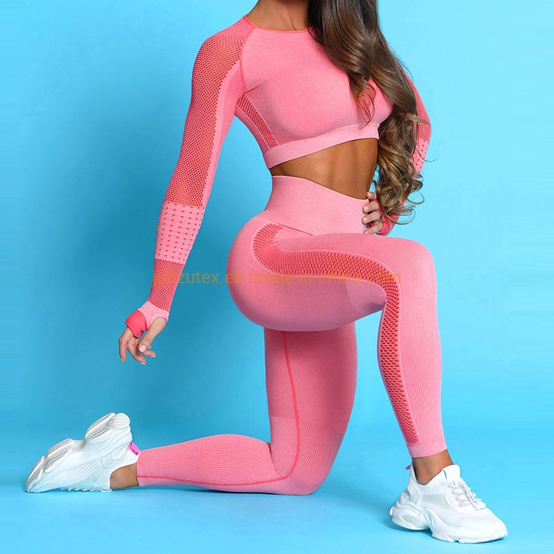 Yoga Suit 2 Piece Sports Shirts Crop Top Seamless Leggings Sports Set Gym Clothes Fitness Workout Set Seamless Leggings Women Leggings Girls Fashion Tights