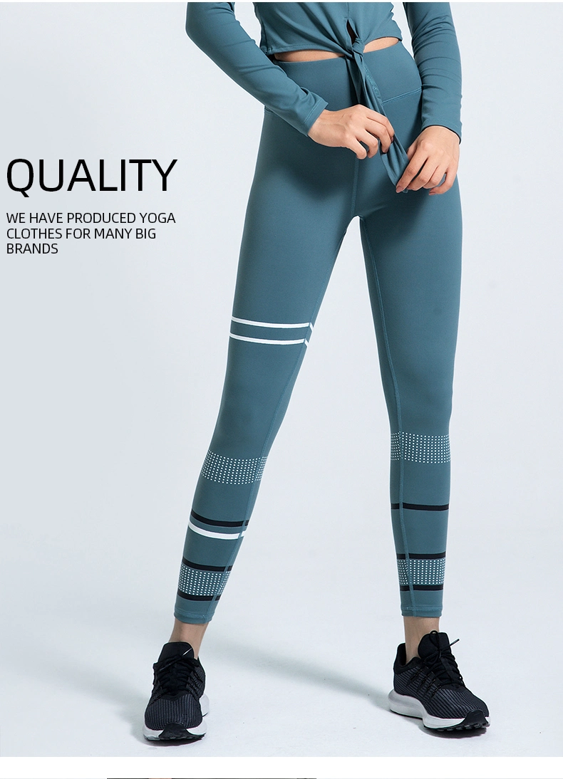 Best Selling High Quality Striped Printed Gym Pants Women Leggings Workout Clothing Brands Sports Wear