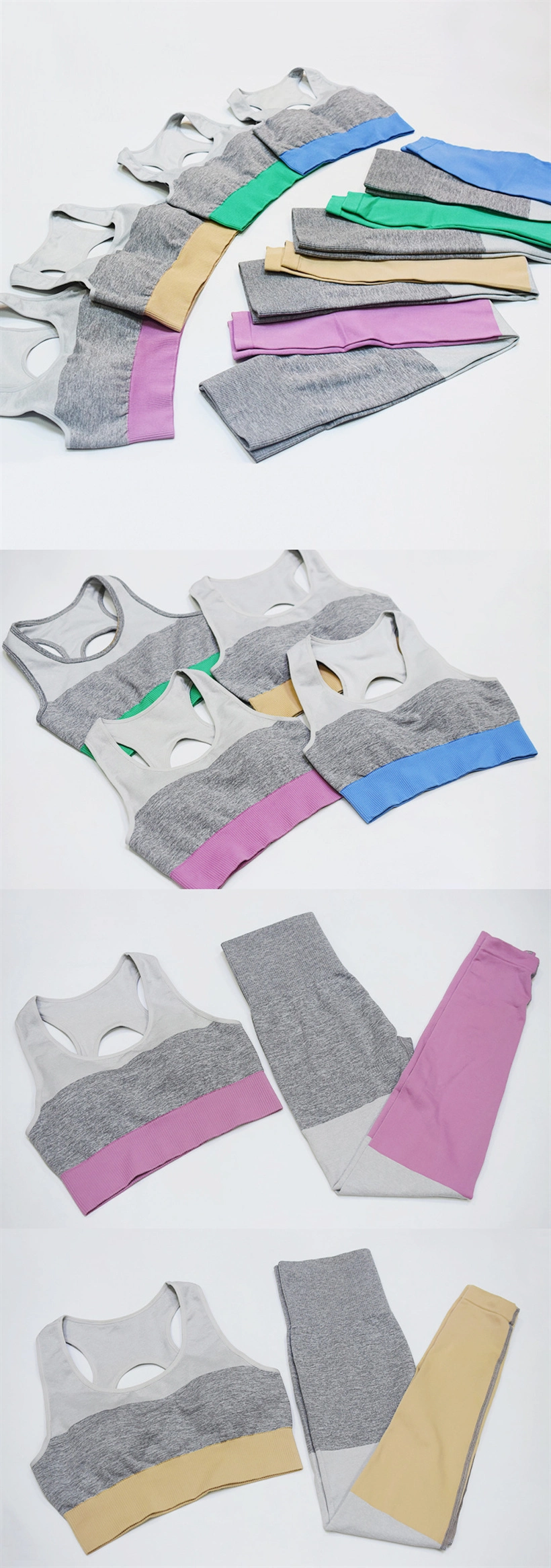 Fitness Clothing Seamless Three-Color Stitching 2 Pieces Sports Clothes Yoga Suit Set Nylon