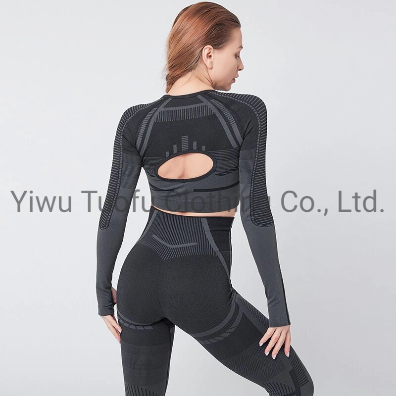 Ladies Seamless Sports 2 Pieces Sets Gym Wear Yoga Wear Running and Cycling Sport Clothes
