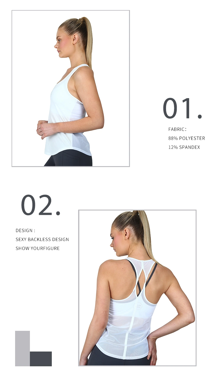 Custom Logo Plus Size White Back Mesh Fitness Sportswear Tank Top Women Gym