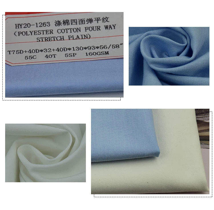 Factory Whloesale Polyester Cotton Fabric Four Way Stretch Fabric for Shirting/Uniform/Nurse/Garment Fabric