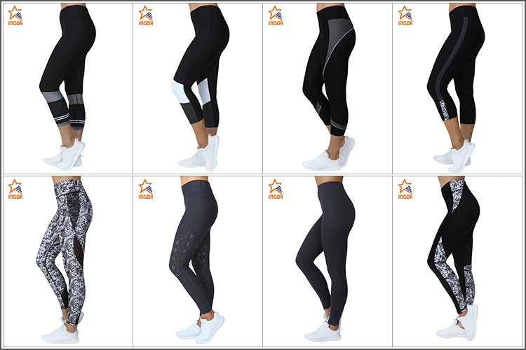 Wholesale Fitness 7/8 Length Pants Nylon Spandex Black Gym Workout Leggings for Women