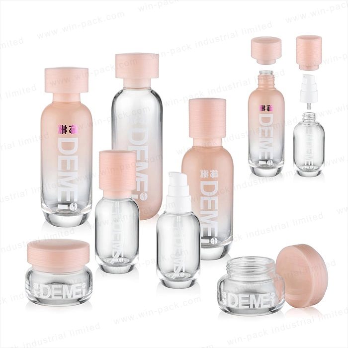 Winpack New Product Cosmetic Gradient Lotion Glass Pink Bottle with Pink Cap