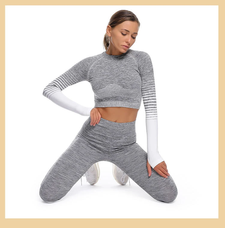 Seamless Long Sleeve Two Pieces Gym Workout Clothing Sports Custom Logo Yoga Wear Set