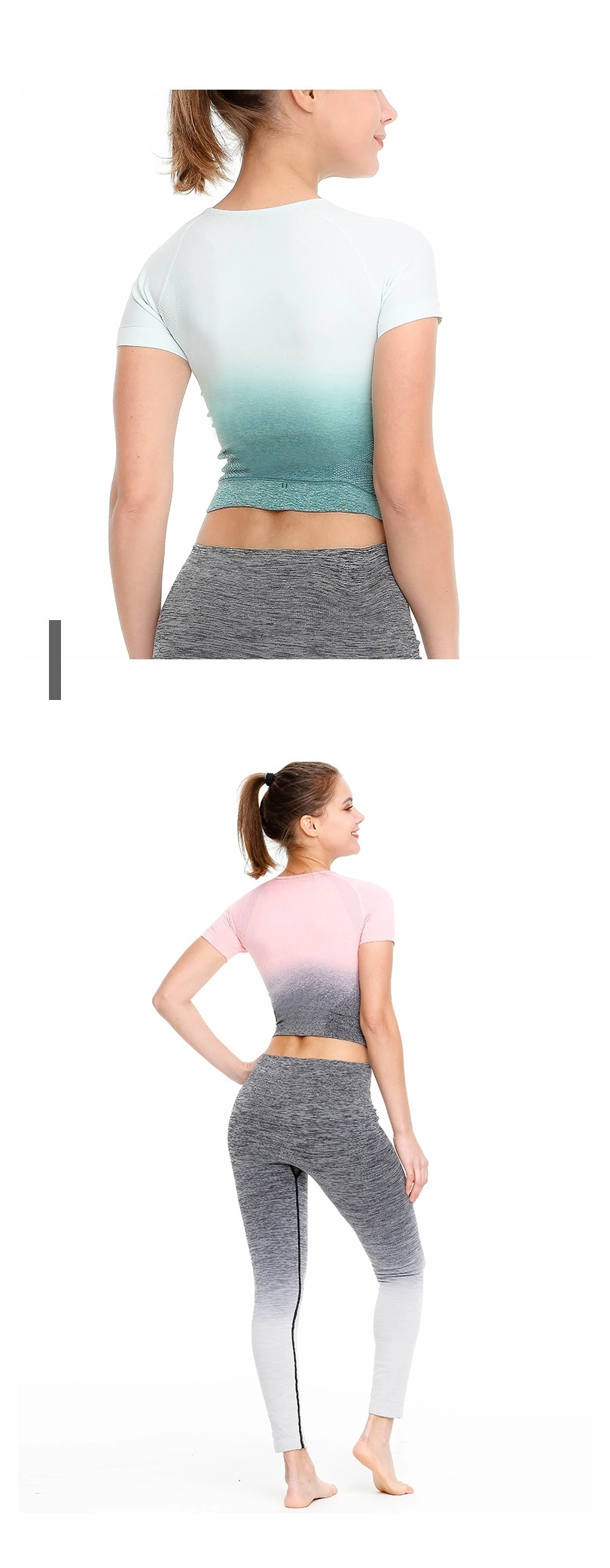 OEM Seamless Womens Short Sleeve Yoga Bra Top Blank Fitness Workout Yoga Tops Activewear