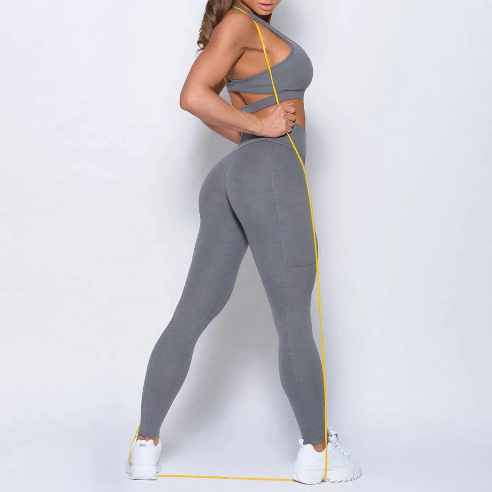 Dry Fit Custom High Waisted Yoga Leggings and Sports Bra Set Compression Gym Tight Pants Wear Sexy Women Fitness Sets