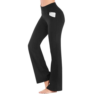 Bootcut Yoga Pants with Pockets - High Waist Workout Bootleg Pants, Sports Wide Leg Casual Jogging Trouser Work Pants for Women Esg16131