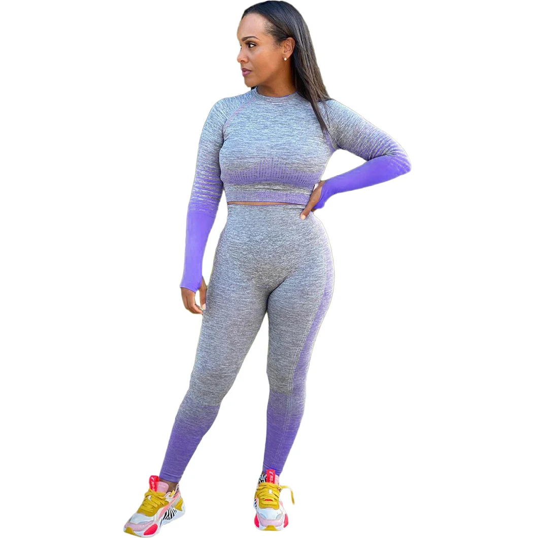 in Stock Fall Autumn Bodycon Gradient Sports Gym Athletic Sweat Tracksuits Grey Qomens Fitness Sweat Suit