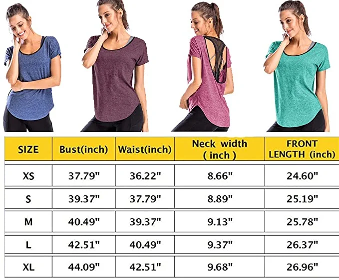 Workout Tops for Women Loose Fit Yoga Shirts Mesh Open Back Women Active Sports Running Clothing