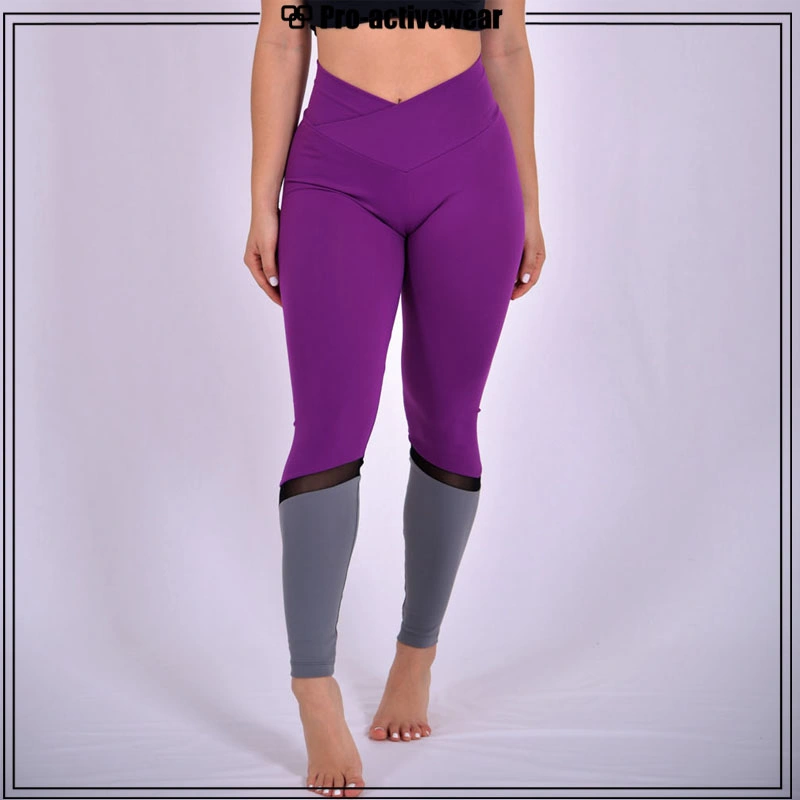 OEM Factory Mesh Leggings Yoga Wear Women Purple Yoga Clothes