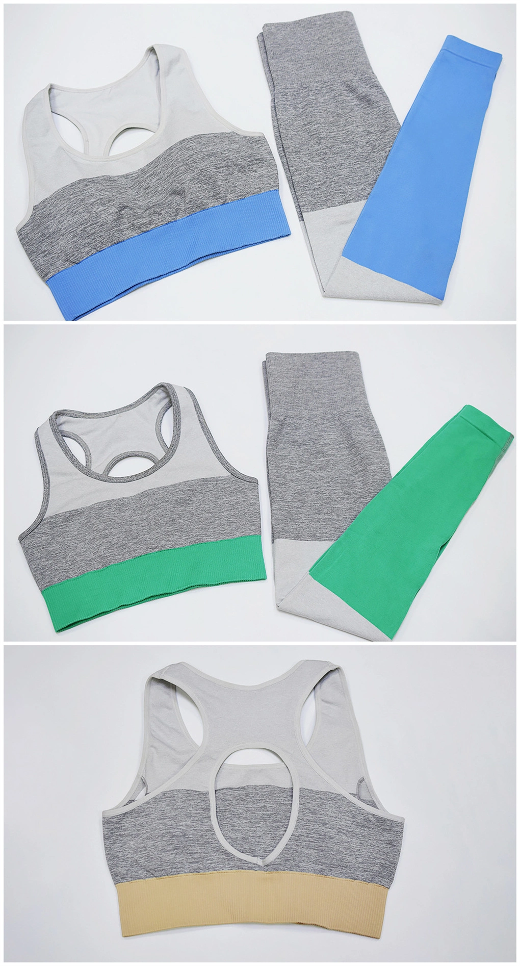 Fitness Clothing Seamless Three-Color Stitching 2 Pieces Sports Clothes Yoga Suit Set Nylon