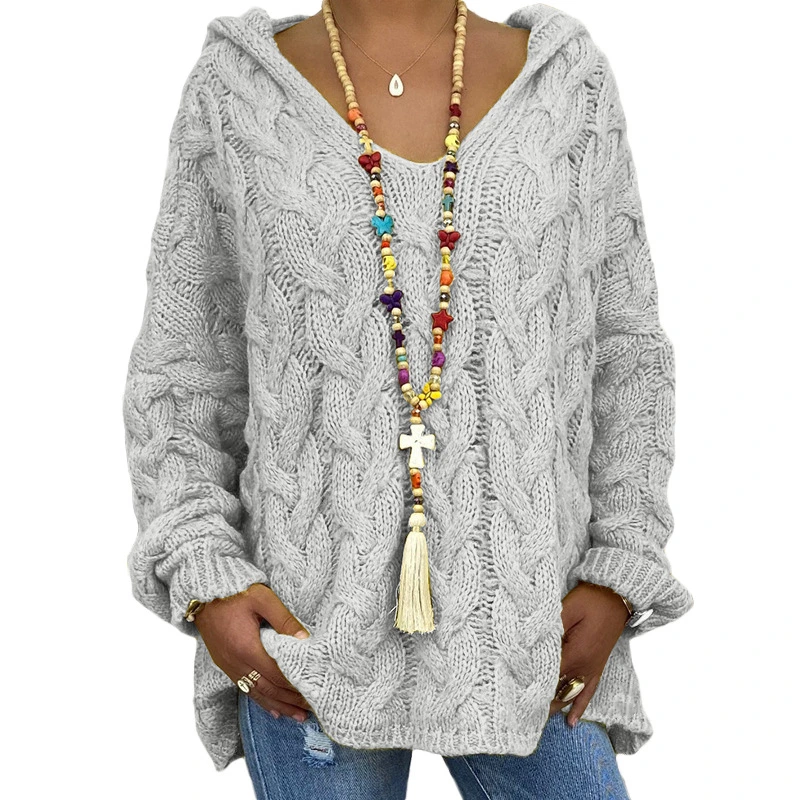 Plus Size Women's Sweater Loose Pullover Knit Hooded Autumn&Winter Fashion Women Cardigan