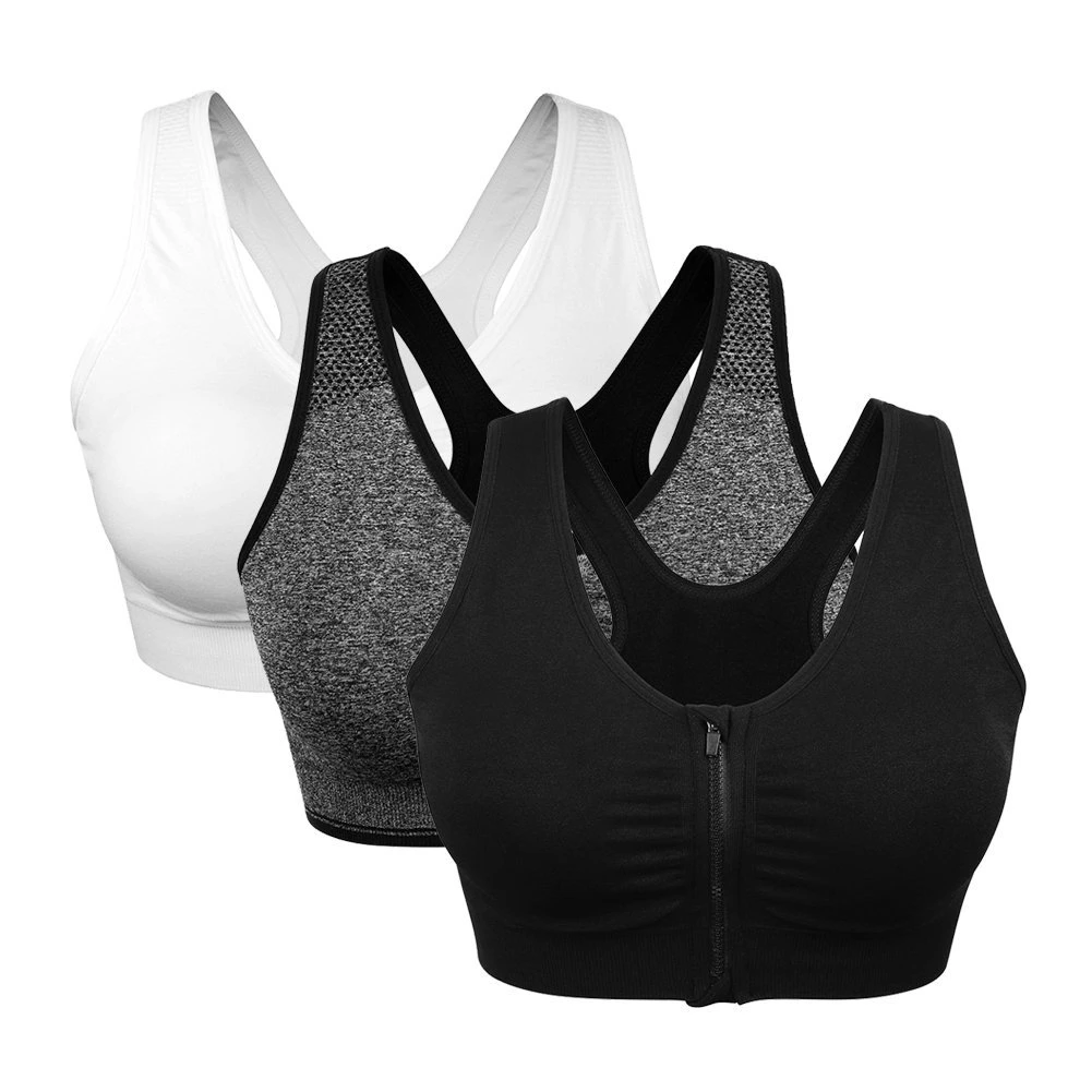 AG Women's Zip Front Sports Bra Wireless Post Surgery Bra Active Yoga Sports Bras