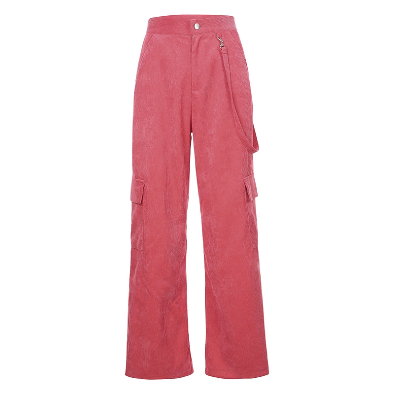 Slanna Corduroy High Waist Women Fashion Streetwear Wide Leg Pink Women Long Pants