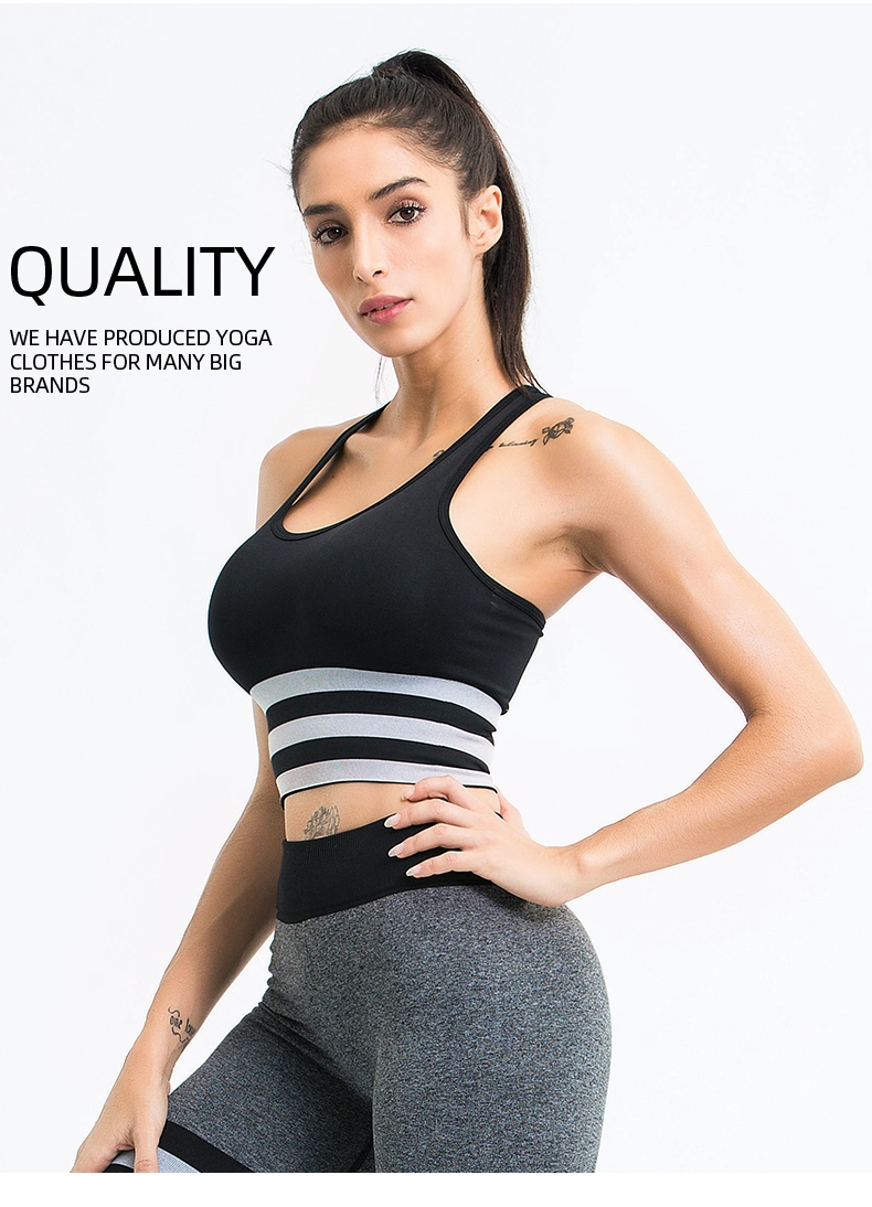 Custom Logo Workout Athletic Wear Women High Impact Sports Bra Gym Yoga Bra Striped Sports Bra