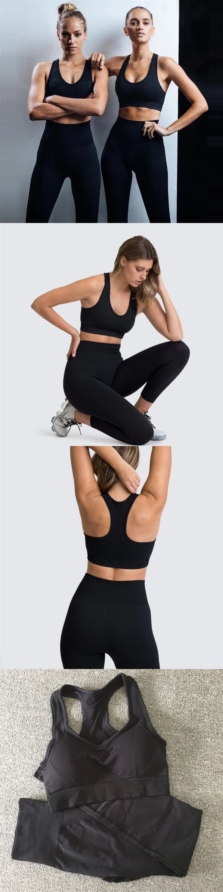 Black Tight High Waist Seamless Yoga Set Women Two Piece Workout Set Fitness Clothing