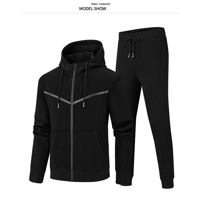Mens Gym Bodybuilding Muscle Hoodie Training Joggers Outdoor Wear Workout Zipper up Stripe Tracksuit