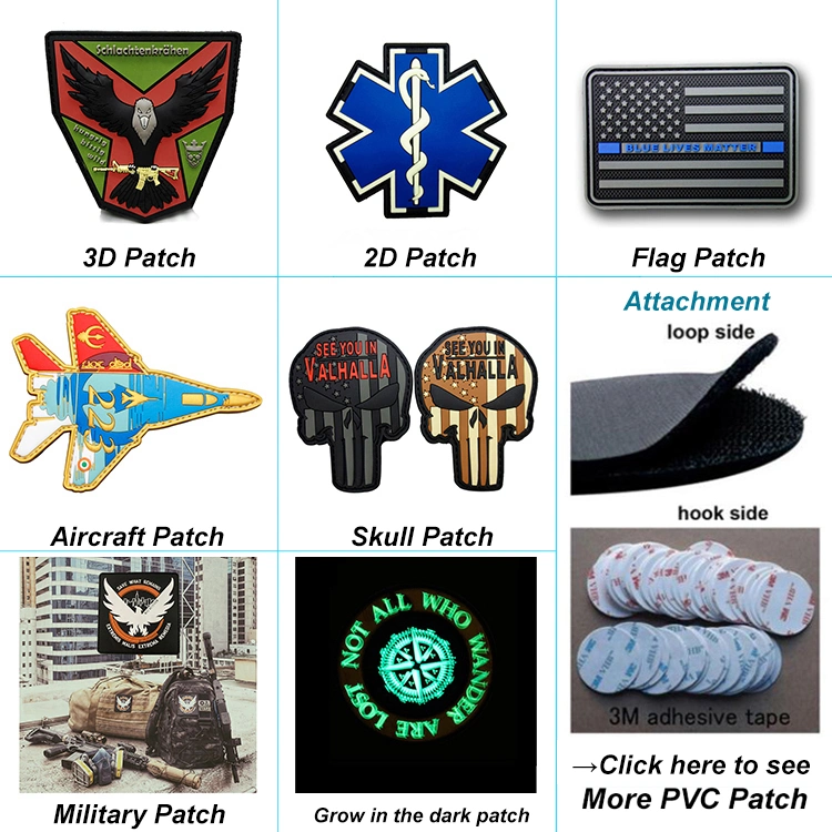 Hook and Loop Custom Embossed Name Logo Silicone Patches Rubber PVC Military Badges for Uniform Arm
